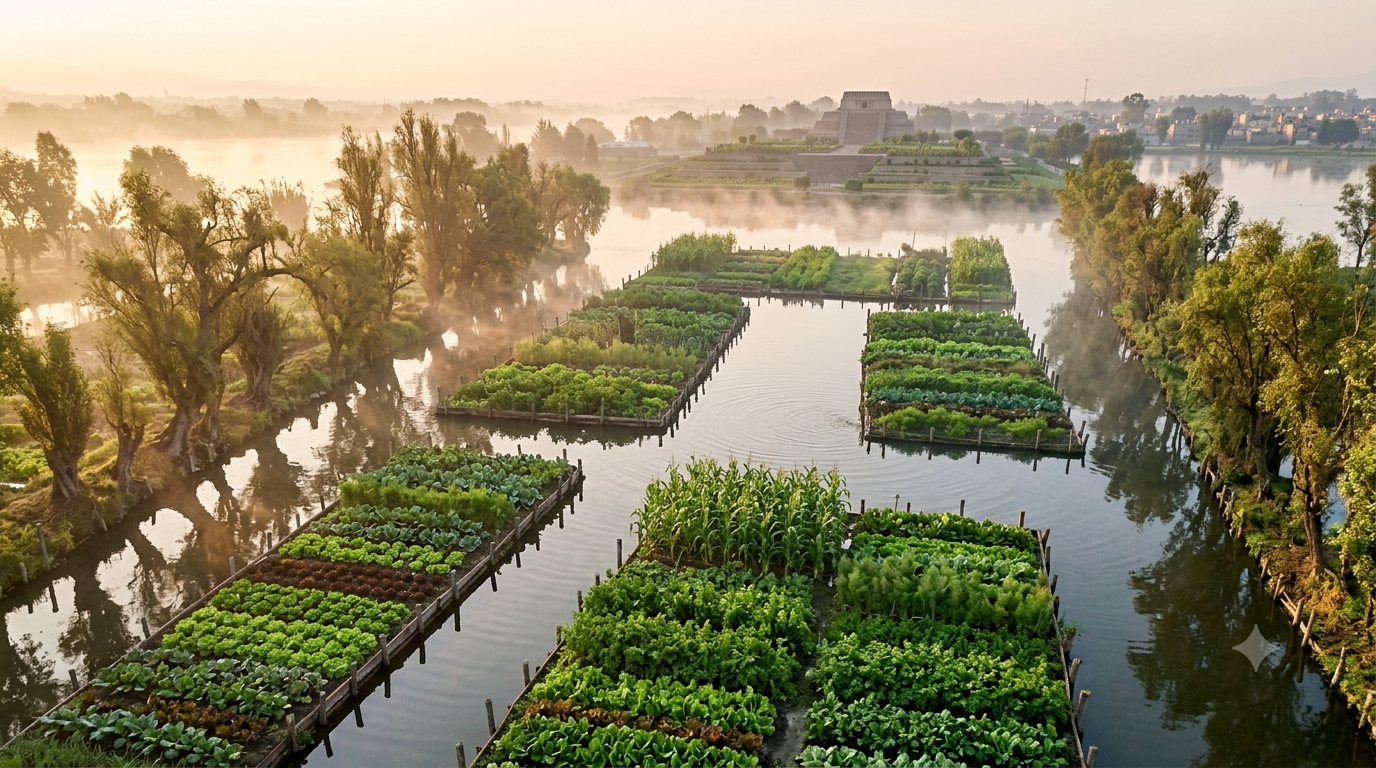 Chinampas aztecas: balsas de cultivo flotantes en los lagos de Xochimilco